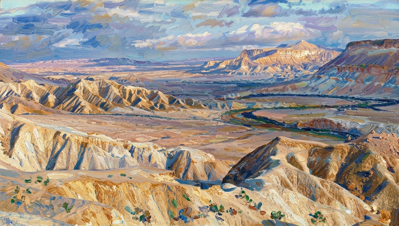 Painting of the Zin valley badlands near Sde Boker